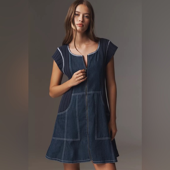 Pilcro Dresses & Skirts - NWT! Anthropologie Pilcro Cap-Sleeve Denim Swing Mini Dress - Size XL 🟣